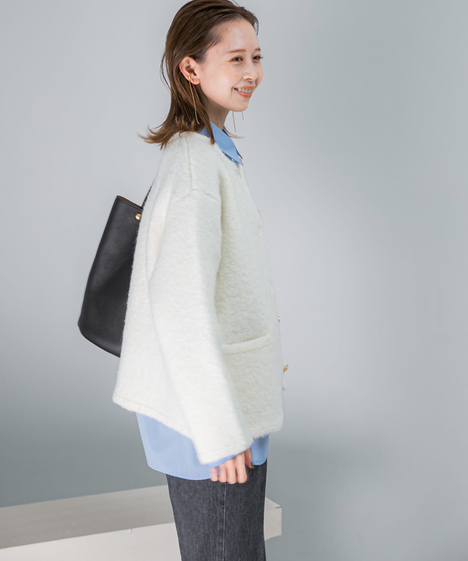 URBAN RESEARCH ROSSO「『WEB/一部店舗限定』ウール混ブークレニットジャケット」|ノーカラーコート|