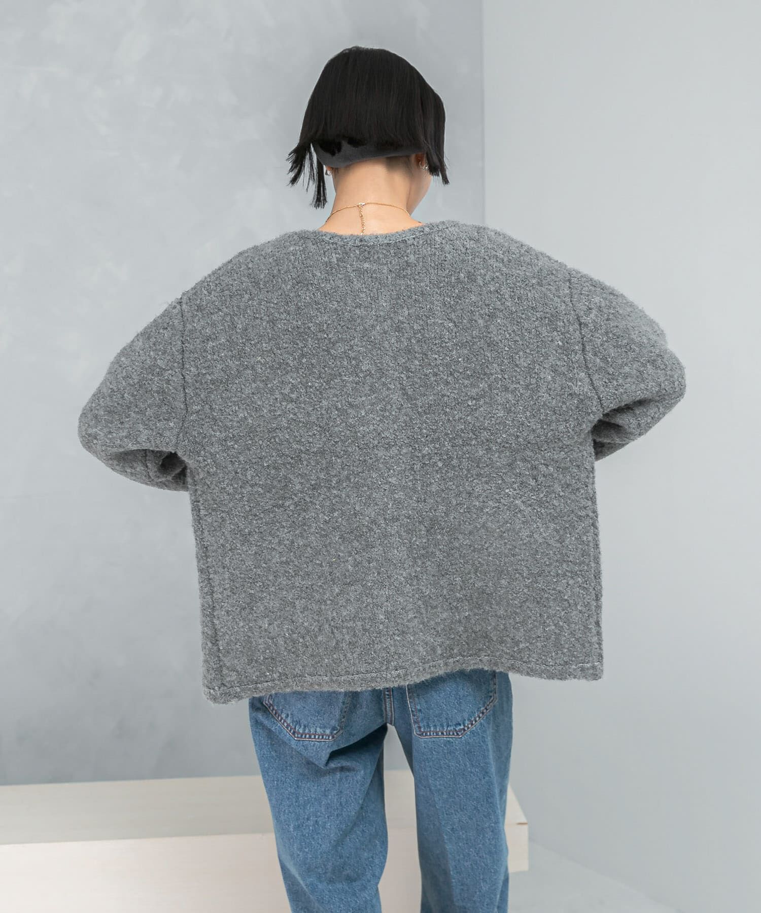 URBAN RESEARCH ROSSO「『WEB/一部店舗限定』ウール混ブークレニットジャケット」|ノーカラーコート|