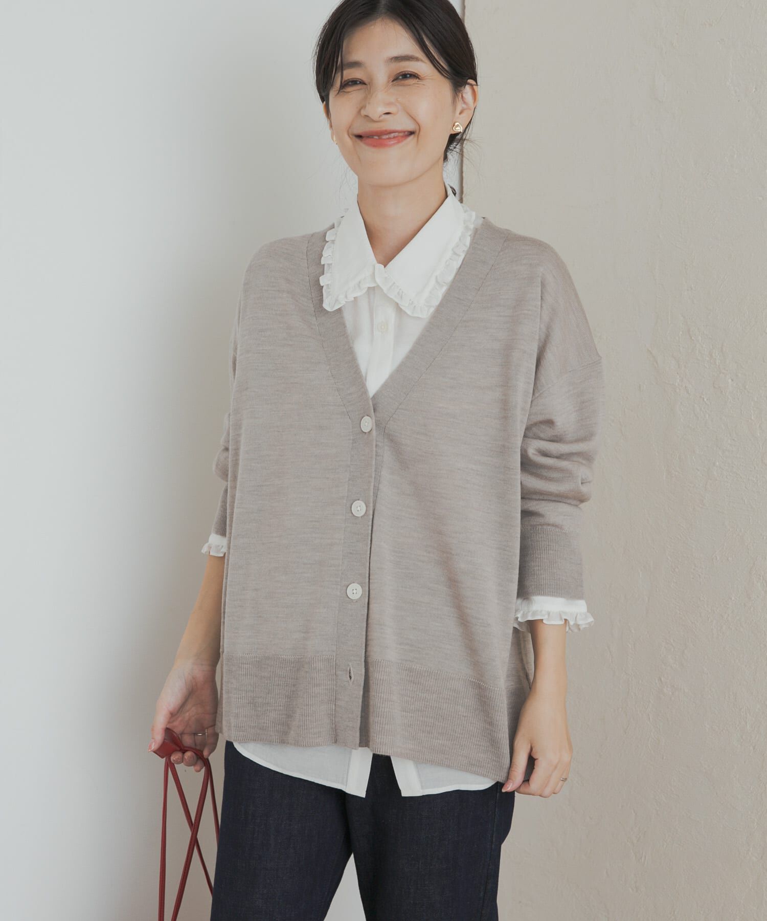 URBAN RESEARCH DOORS「ウォッシャブルウールVネックワイドカーディガン」|カーディガン|