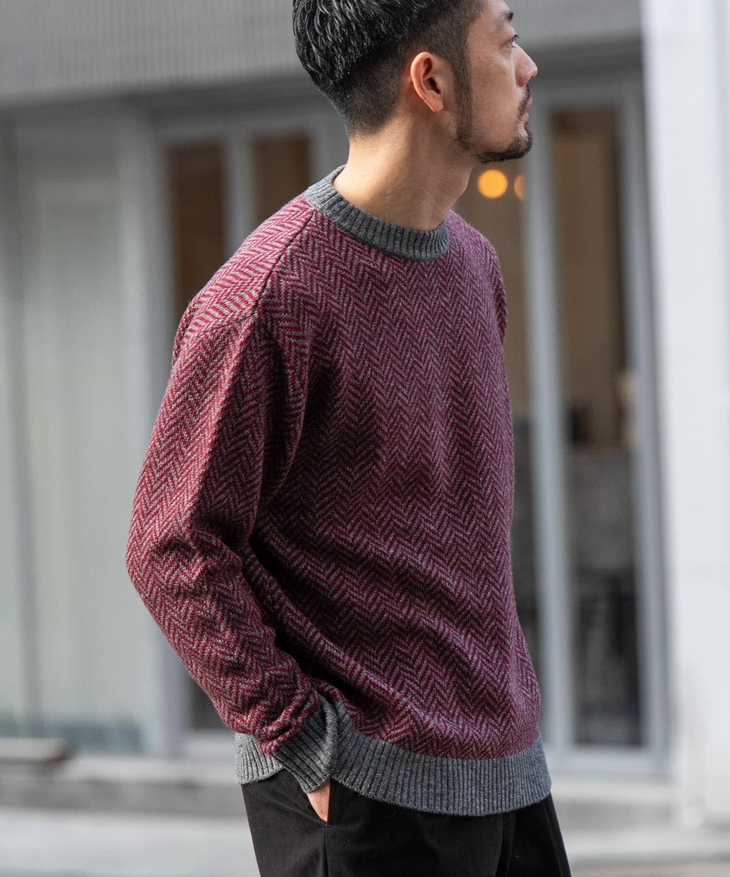 URBAN RESEARCH ROSSO「『XLサイズあり』ヘリンボーン柄クルーネックニット」|ニット・セーター|