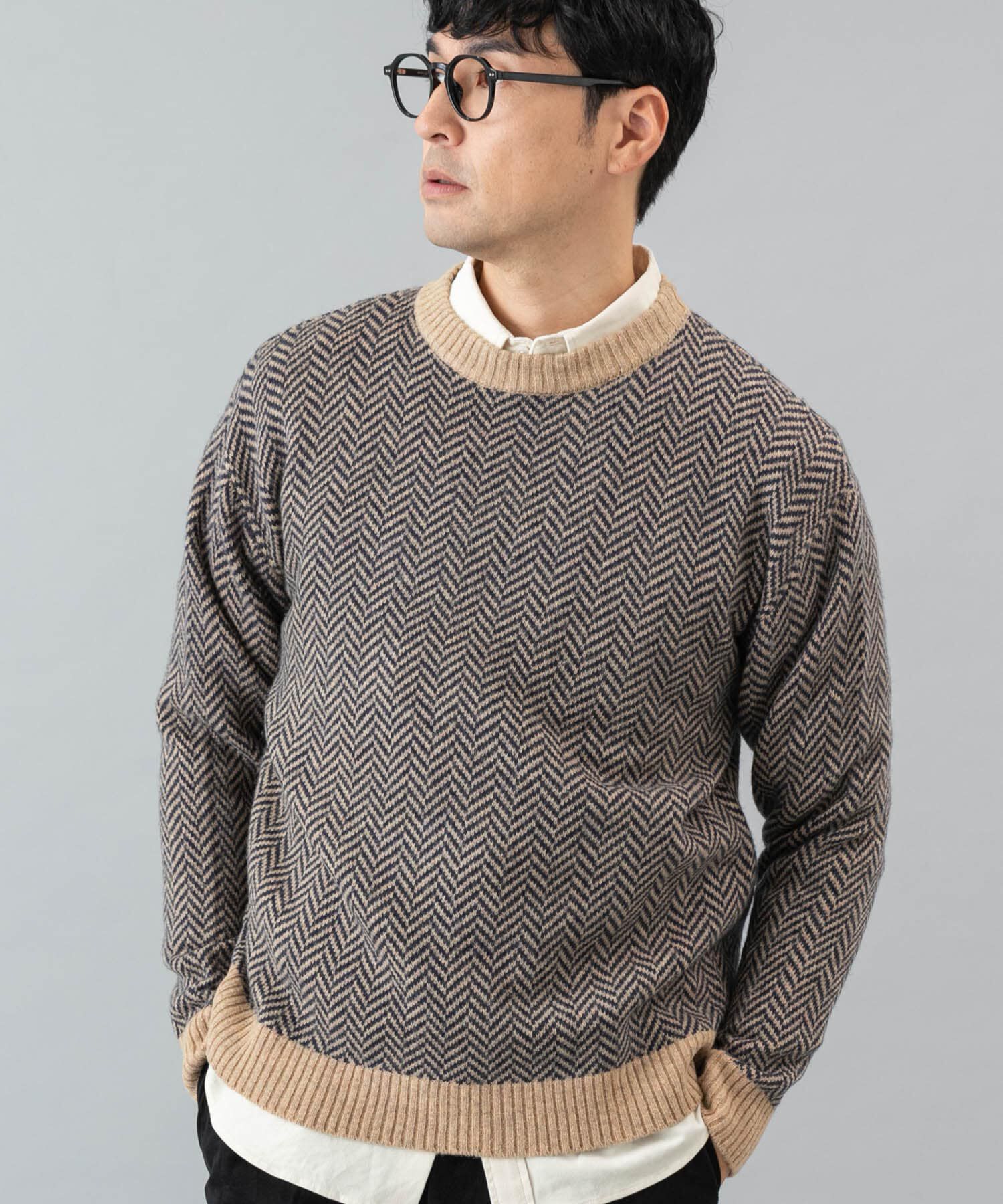 URBAN RESEARCH ROSSO「『XLサイズあり』ヘリンボーン柄クルーネックニット」|ニット・セーター|