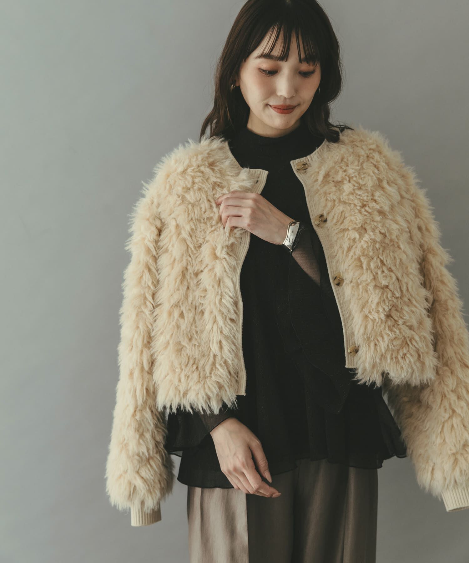 URBAN RESEARCH ROSSO「THINK FUR　2Way Fur Knit Tops」|ニット・セーター|ホワイト系その他