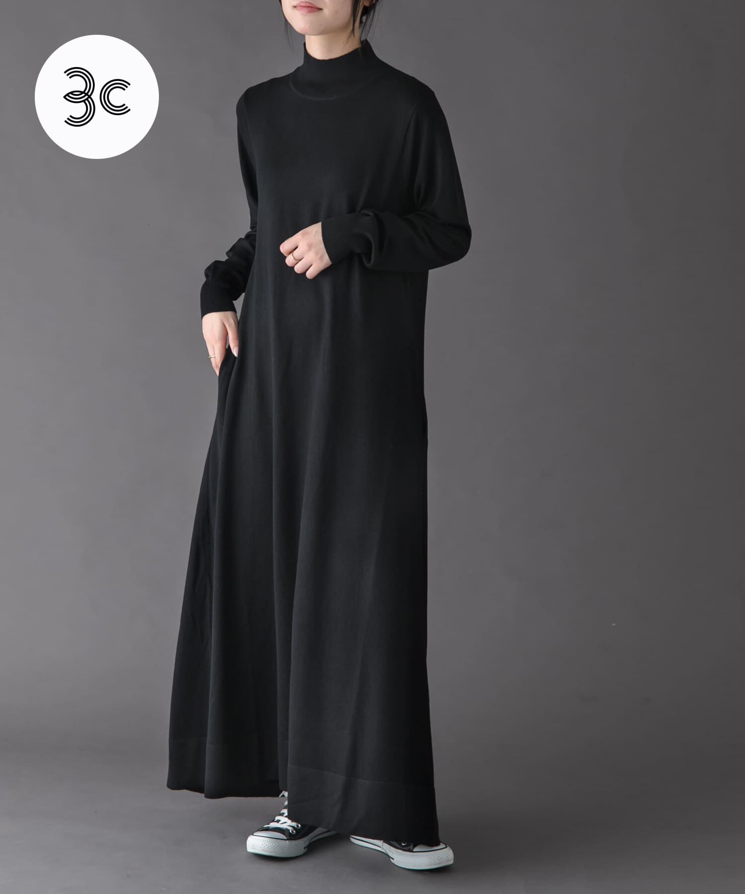 URBAN RESEARCH DOORS「FORK&SPOON　ハイネックフレアニットワンピース」|ワンピース|ブラック