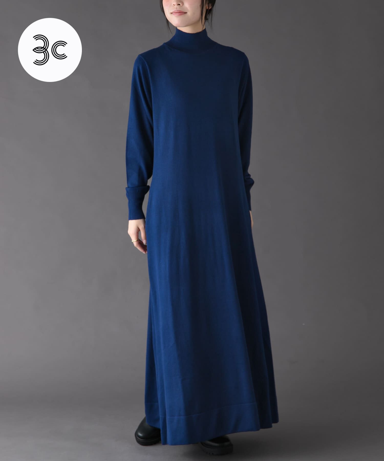 URBAN RESEARCH DOORS「FORK&SPOON　ハイネックフレアニットワンピース」|ワンピース|ブルー系その他