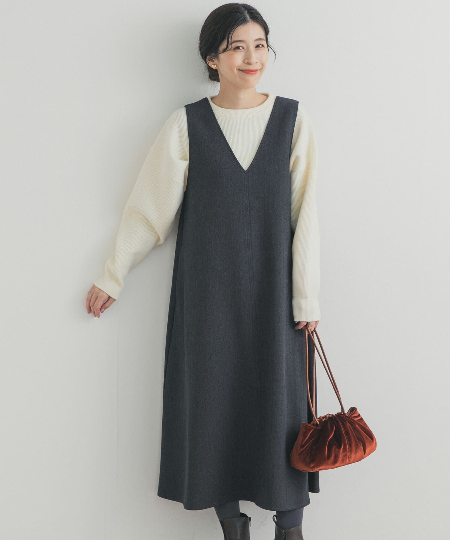 URBAN RESEARCH DOORS「メランジBACKタックフレアジャンスカ」|ワンピース|チャコールグレー