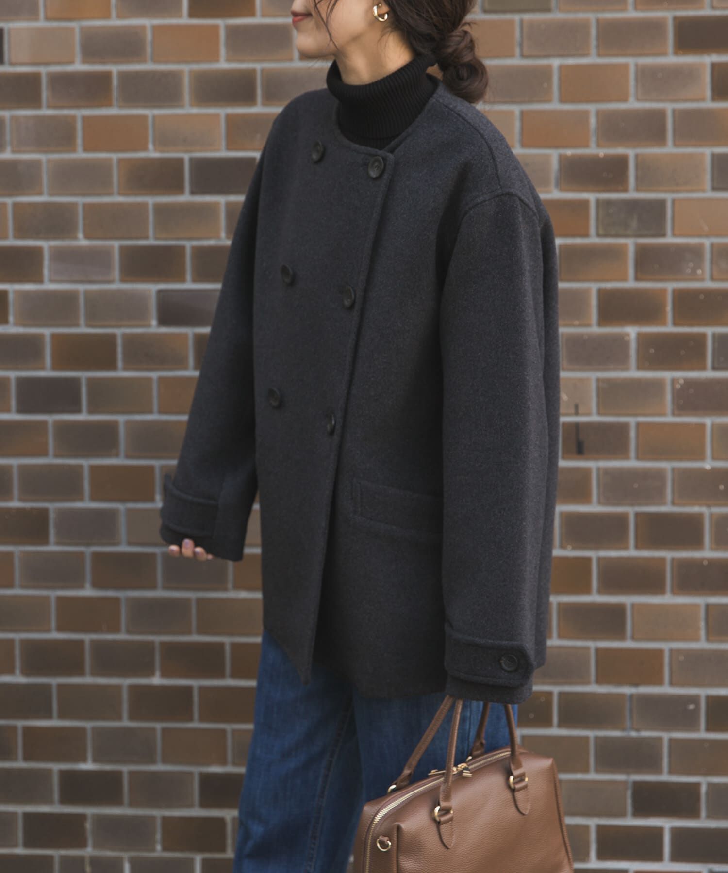 URBAN RESEARCH DOORS「ウールノーカラーコート」|ピーコート|