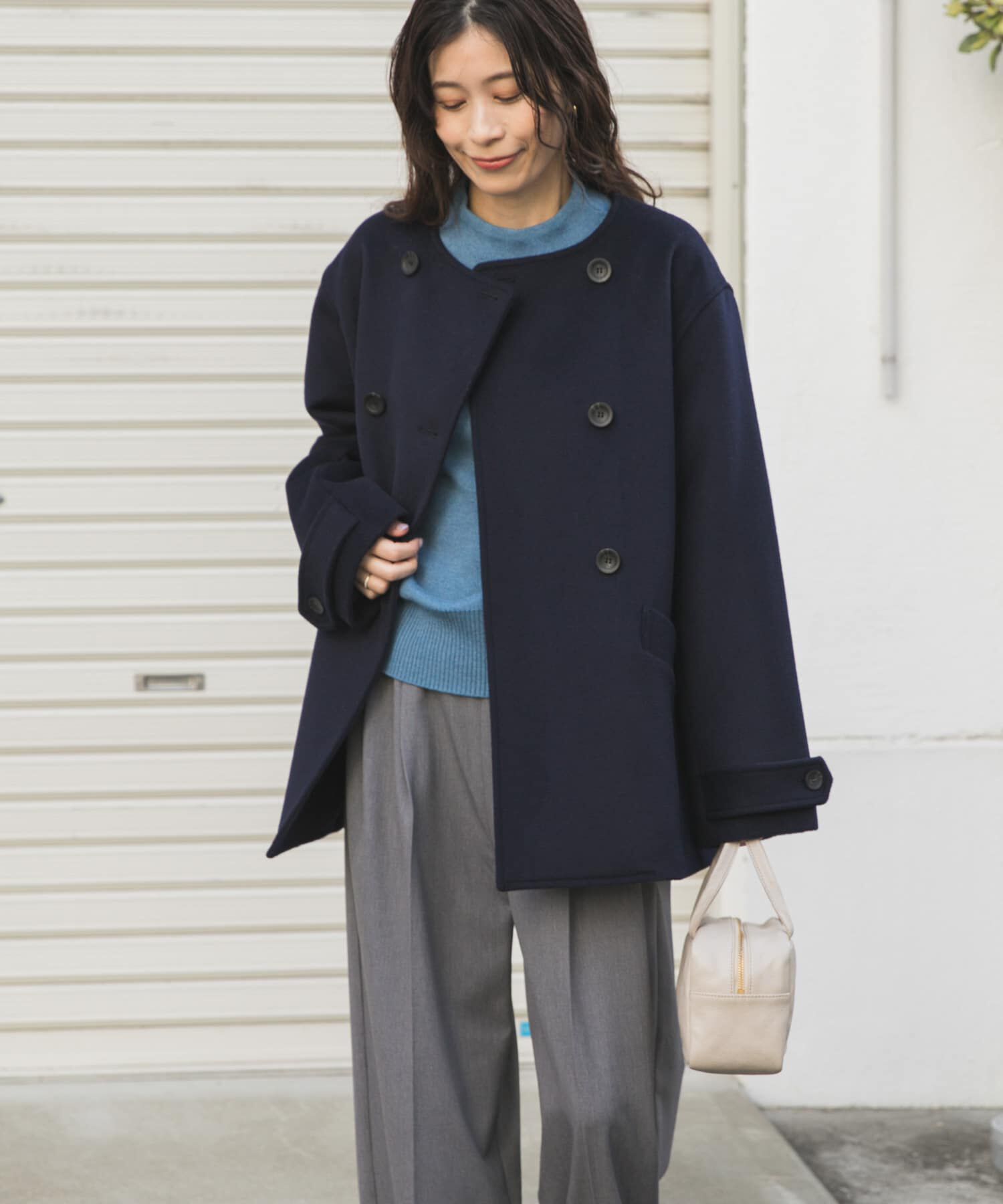 URBAN RESEARCH DOORS「ウールノーカラーコート」|ピーコート|