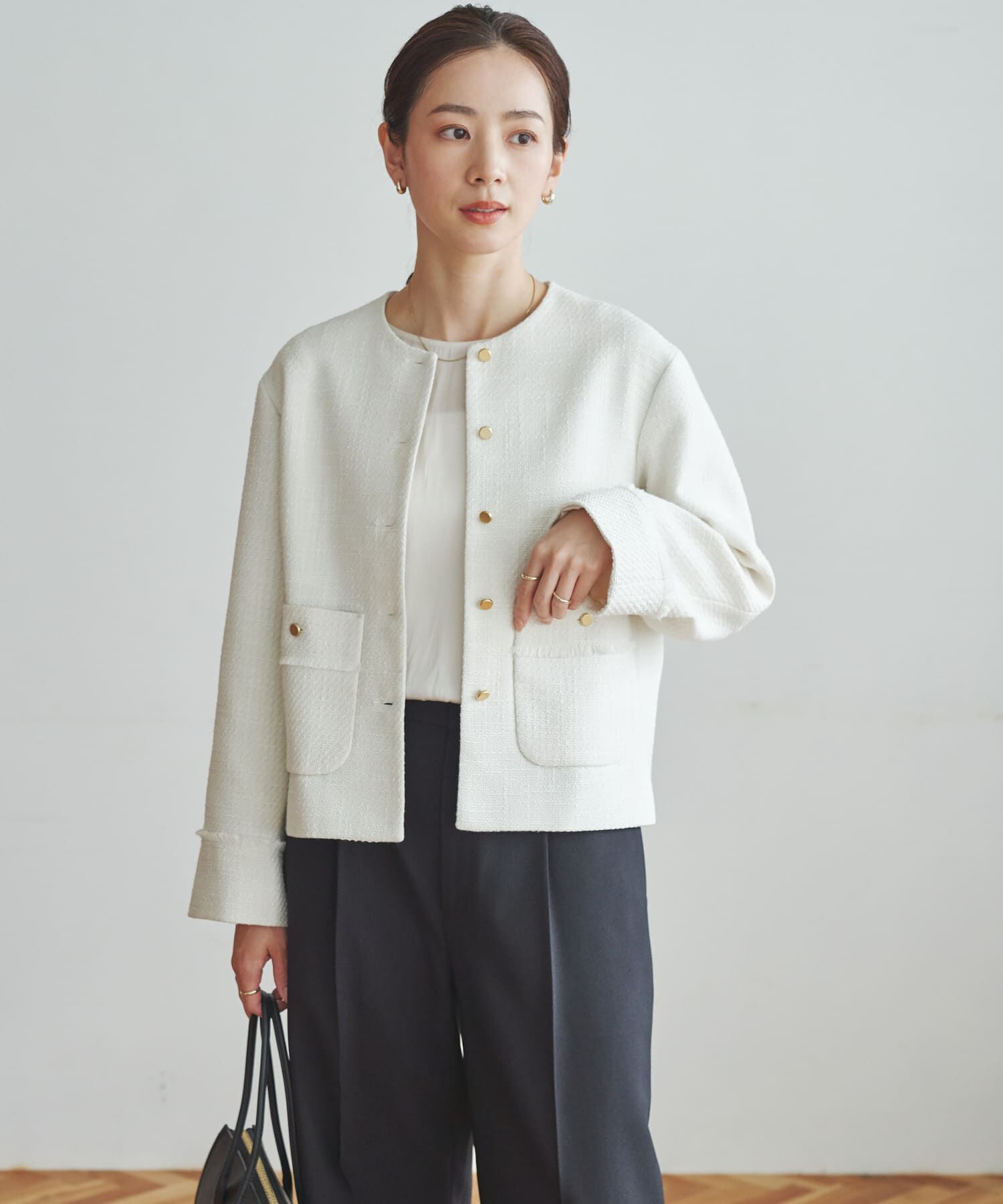 URBAN RESEARCH「ノーカラーツイードジャケット」|ノーカラージャケット|