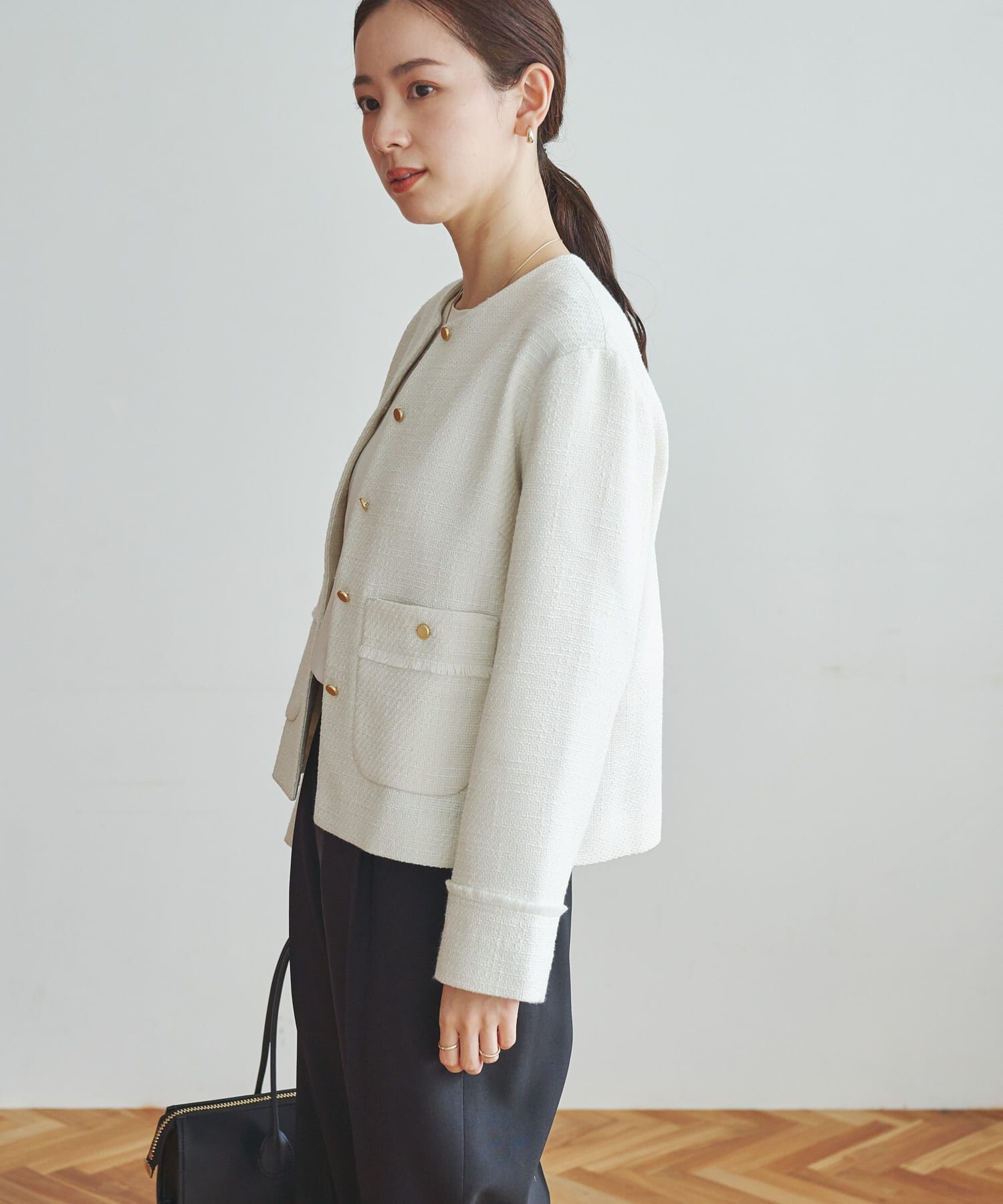 URBAN RESEARCH「ノーカラーツイードジャケット」|ノーカラージャケット|