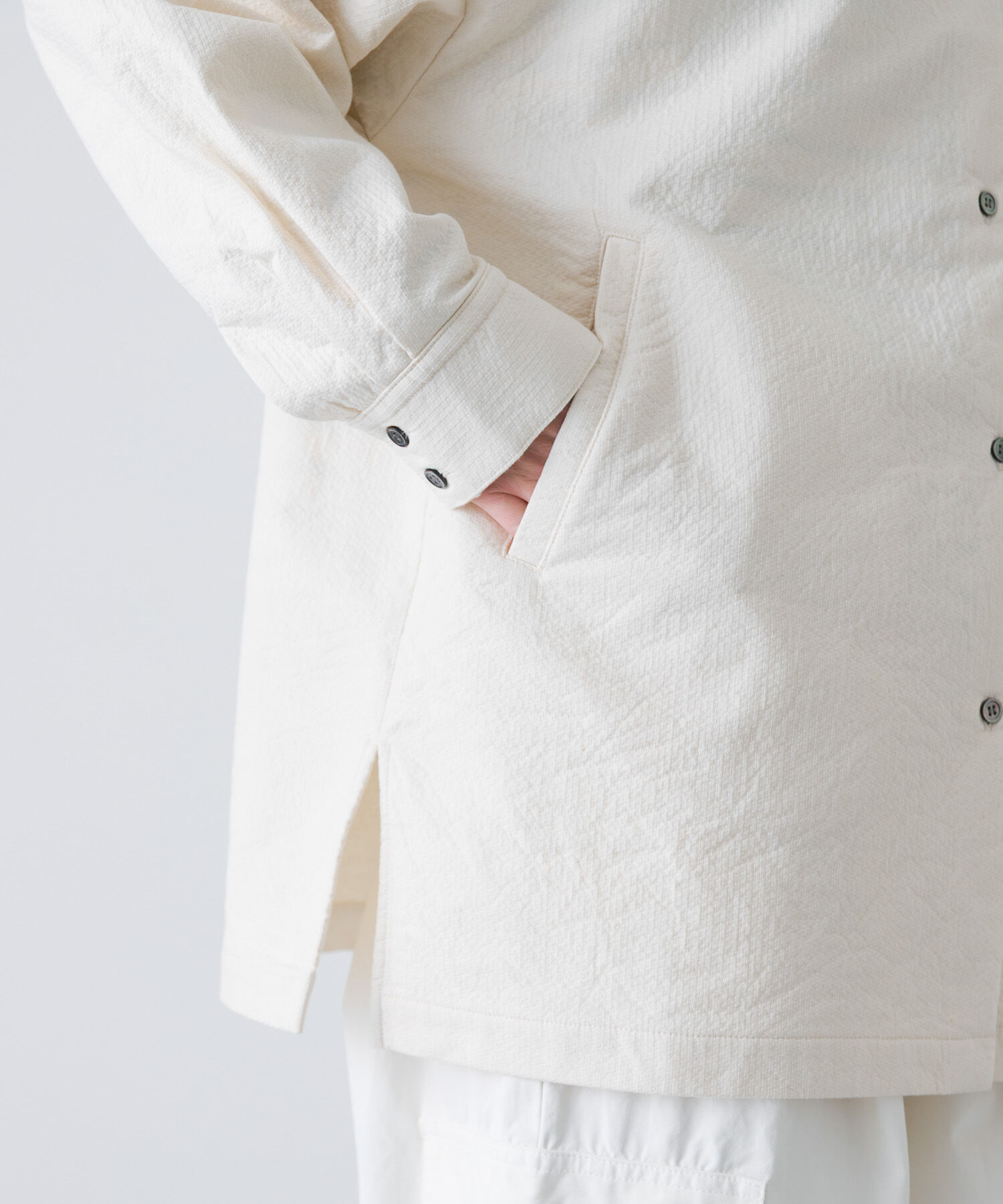 かぐれ「コットンドビージャケット」|ノーカラーコート|