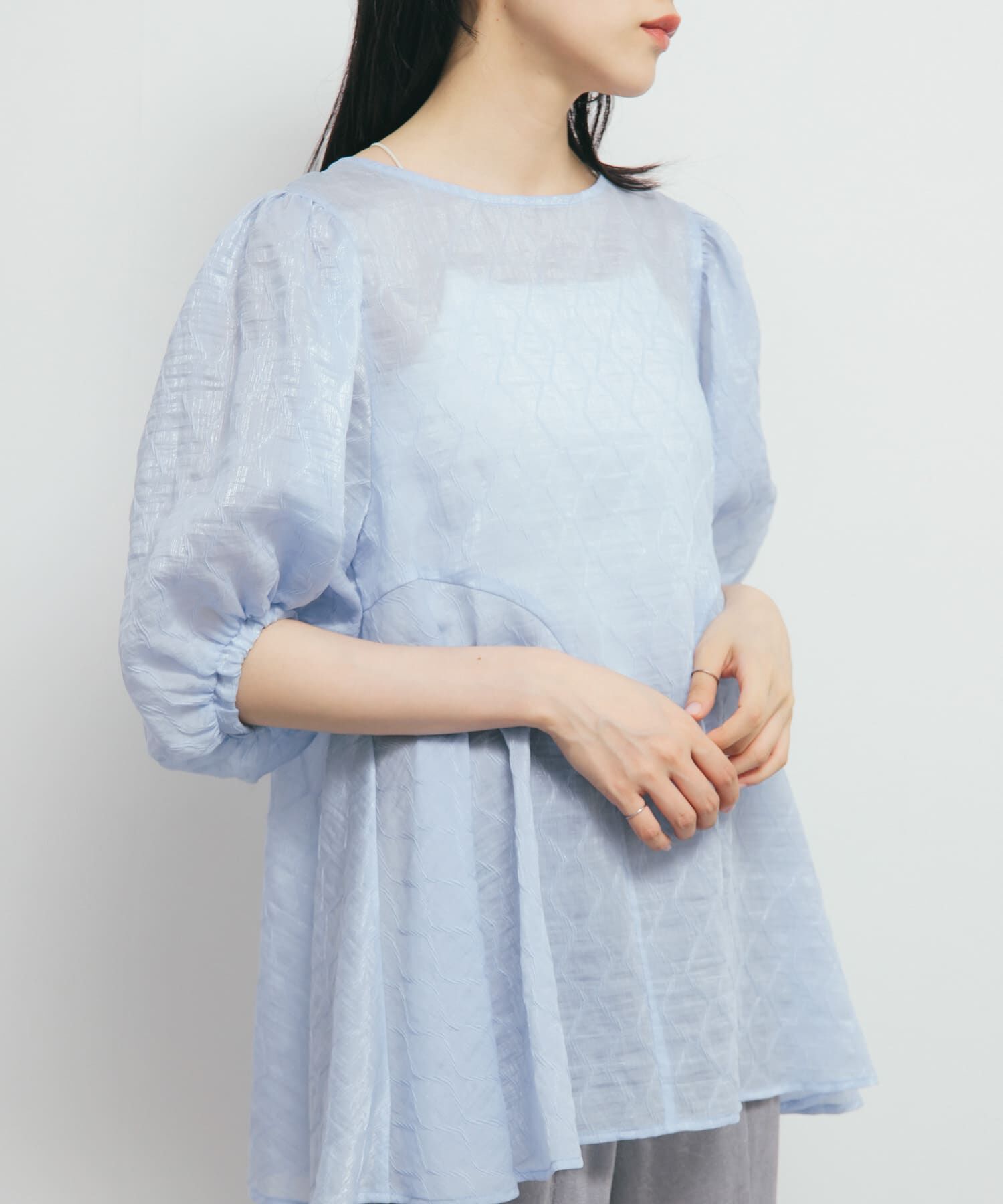  「パネルラインシアーブラウス」|シャツ・ブラウス|ブルー