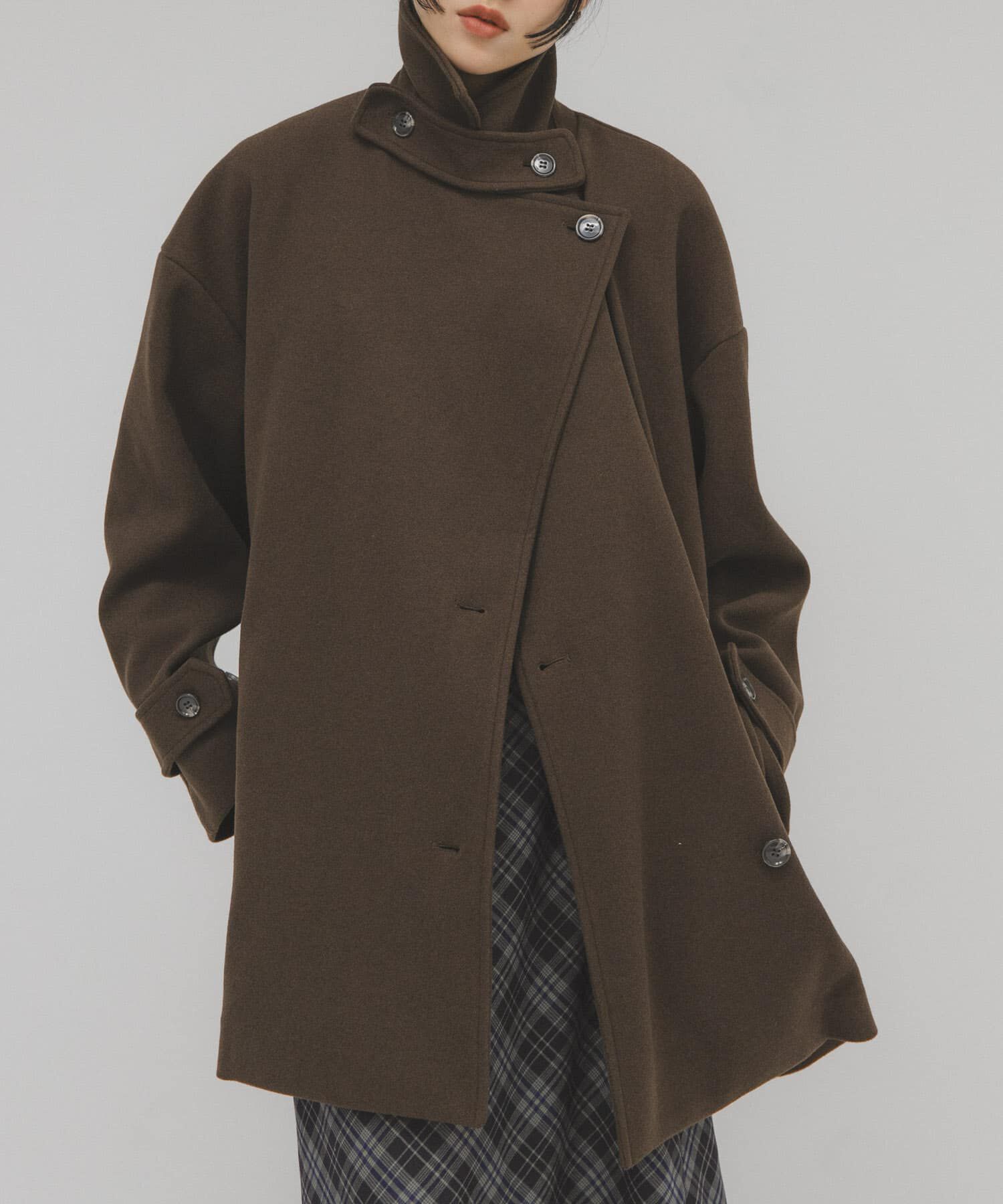  「BIGカラーミドルコート」|ノーカラーコート|