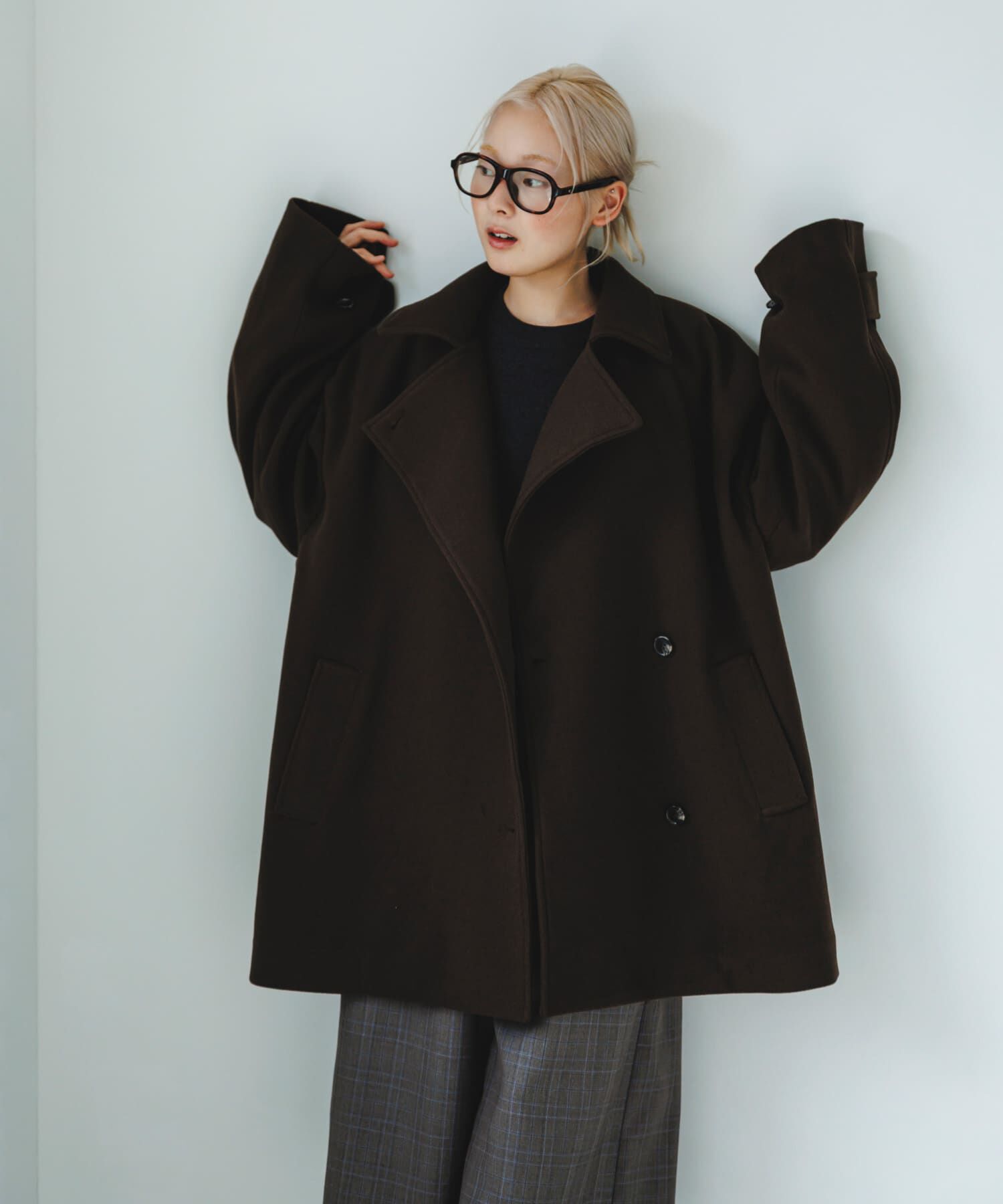  「BIGカラーミドルコート」|ノーカラーコート|