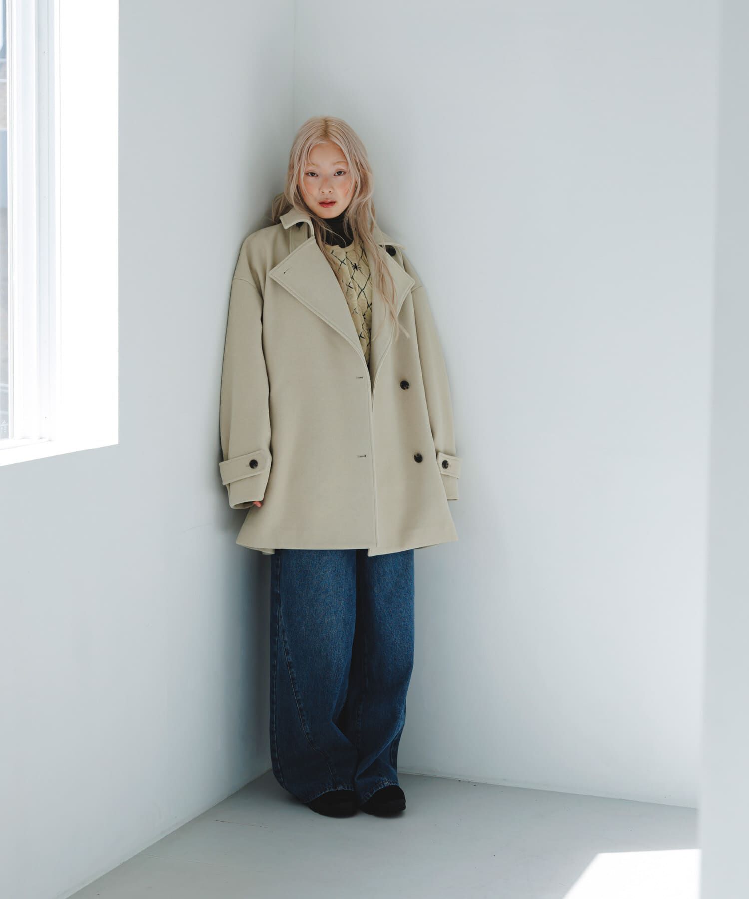  「BIGカラーミドルコート」|ノーカラーコート|