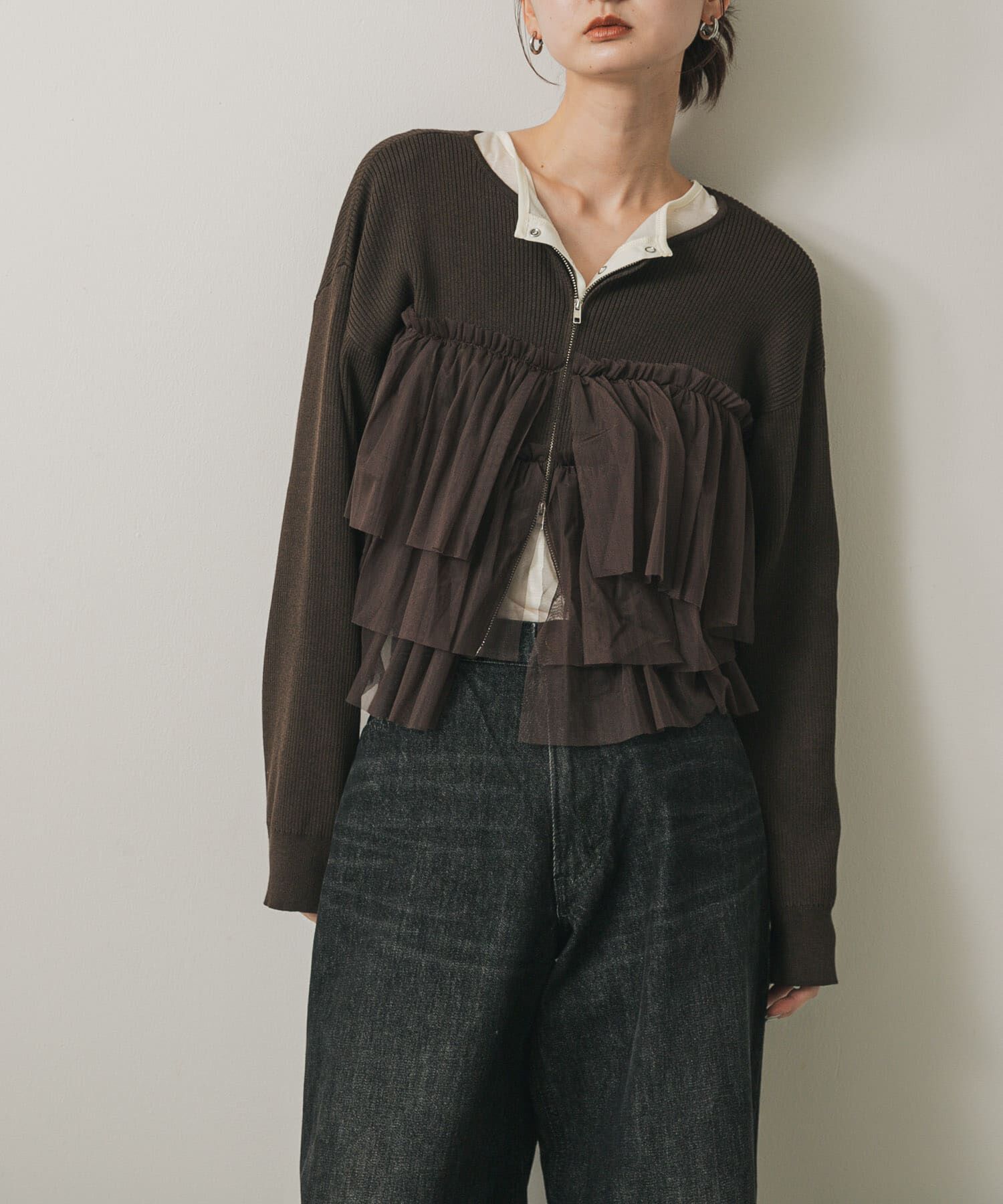 SENSE OF PLACE by URBAN RESEARCH「『洗濯可』ダブルジップフリルニットカーディガン」|ニット・セーター|