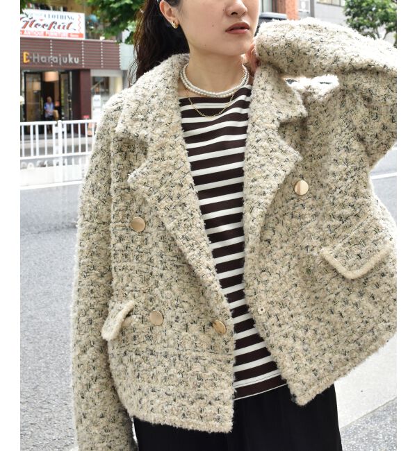  「《手洗い可能》TORRAZZO DONNAツイードニットPコート」|ピーコート|