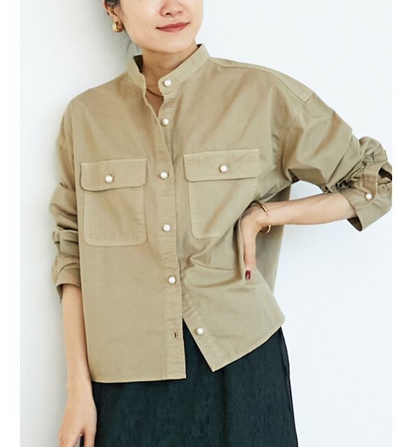  「スタンドネックパールボタンシャツ」|シャツ・ブラウス|ベージュ