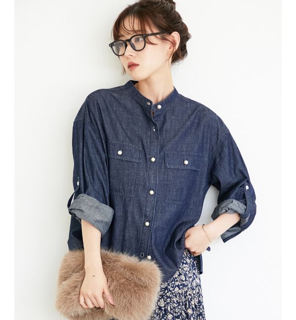  「スタンドネックパールボタンシャツ」|シャツ・ブラウス|