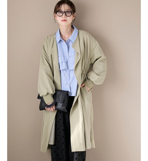  「ドロストノーカラーロングコート」|ノーカラーコート|