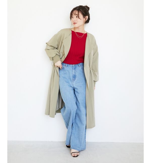  「ドロストノーカラーロングコート」|ノーカラーコート|