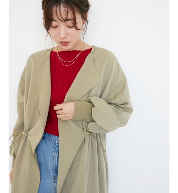  「ドロストノーカラーロングコート」|ノーカラーコート|