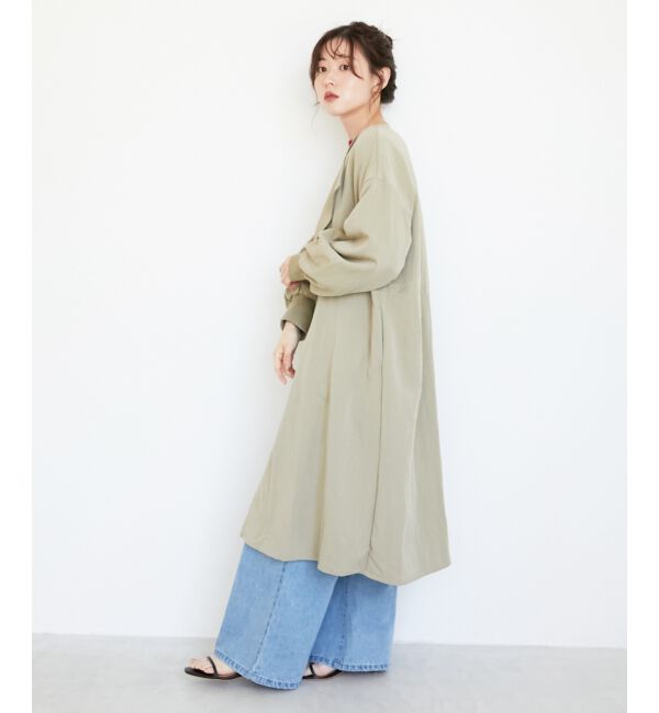  「ドロストノーカラーロングコート」|ノーカラーコート|