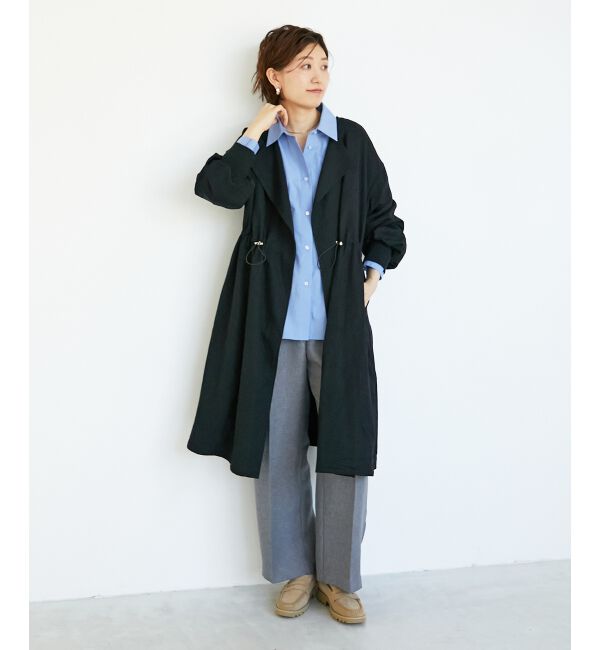  「ドロストノーカラーロングコート」|ノーカラーコート|