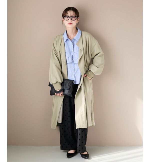  「ドロストノーカラーロングコート」|ノーカラーコート|