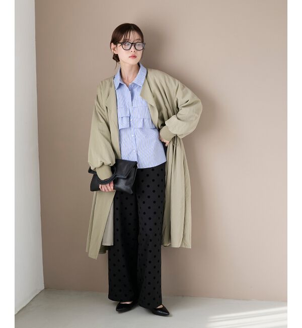  「ドロストノーカラーロングコート」|ノーカラーコート|