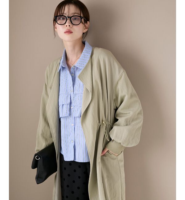  「ドロストノーカラーロングコート」|ノーカラーコート|