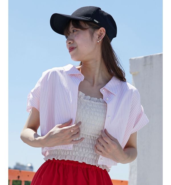 MAJESTICLEGON「パールボタンクロップドシャツ」|シャツ・ブラウス|