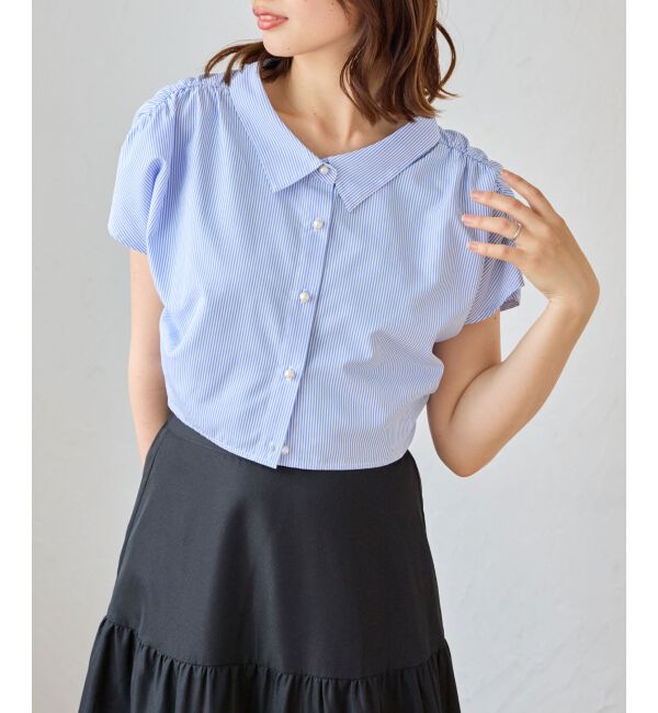 MAJESTICLEGON「パールボタンクロップドシャツ」|シャツ・ブラウス|