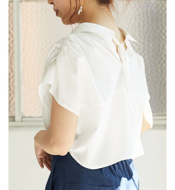 MAJESTICLEGON「パールボタンクロップドシャツ」|シャツ・ブラウス|