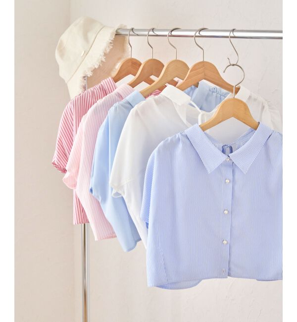 MAJESTICLEGON「パールボタンクロップドシャツ」|シャツ・ブラウス|