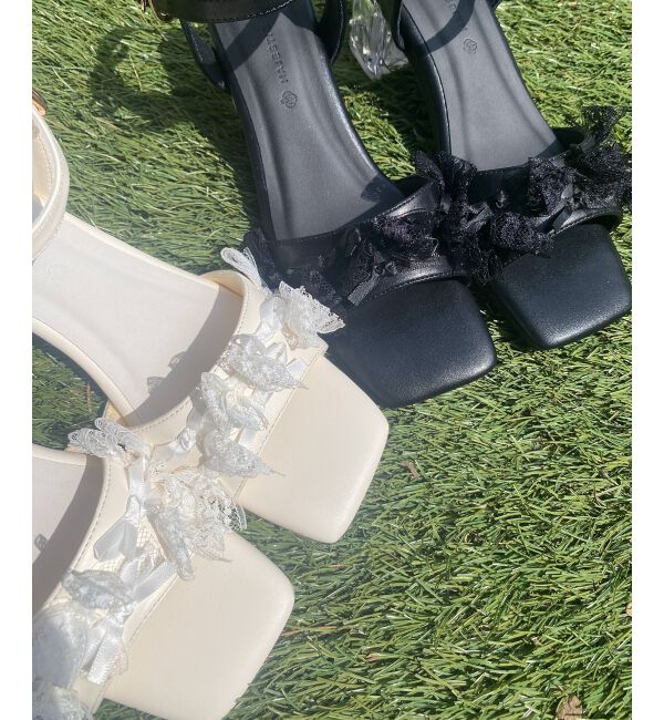  「パールクリアヒールリボンサンダル」|サンダル|