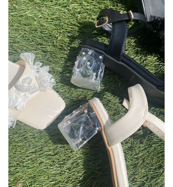  「パールクリアヒールリボンサンダル」|サンダル|