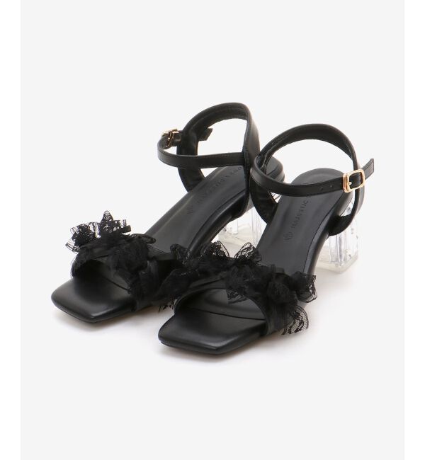  「パールクリアヒールリボンサンダル」|サンダル|