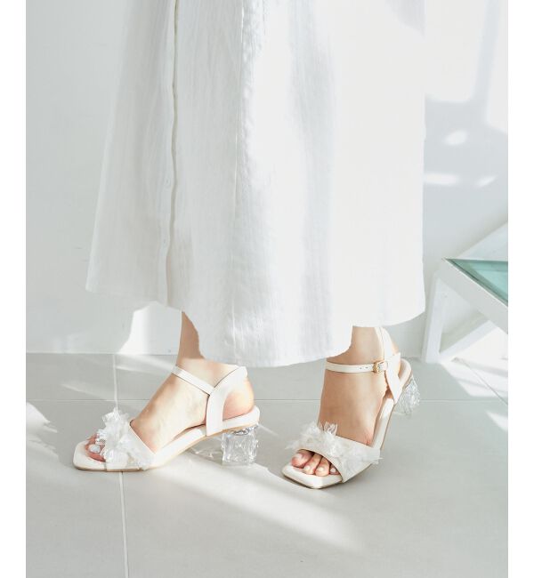  「パールクリアヒールリボンサンダル」|サンダル|