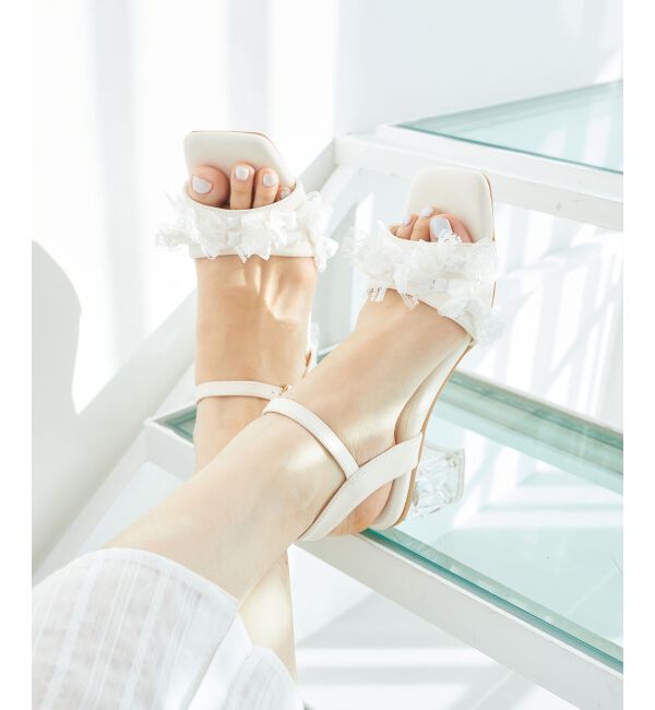  「パールクリアヒールリボンサンダル」|サンダル|