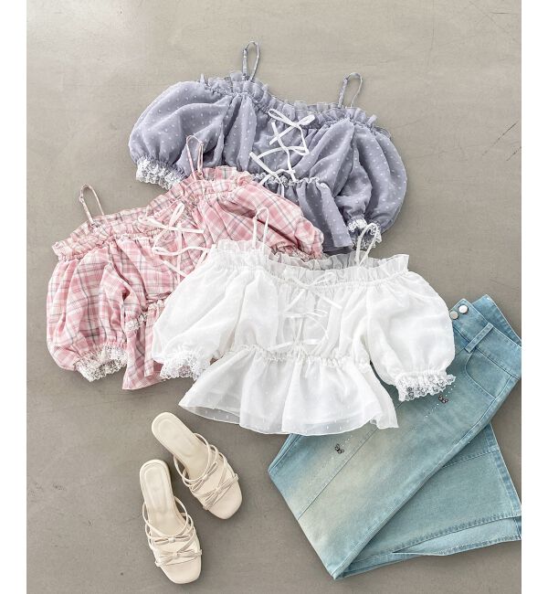  「フロントリボンオフショルブラウス」|シャツ・ブラウス|オフ