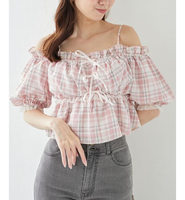  「フロントリボンオフショルブラウス」|シャツ・ブラウス|