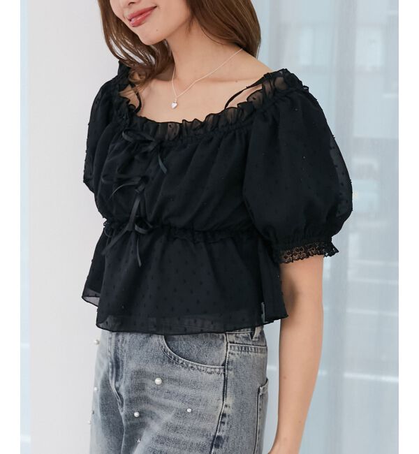  「フロントリボンオフショルブラウス」|シャツ・ブラウス|ブラック
