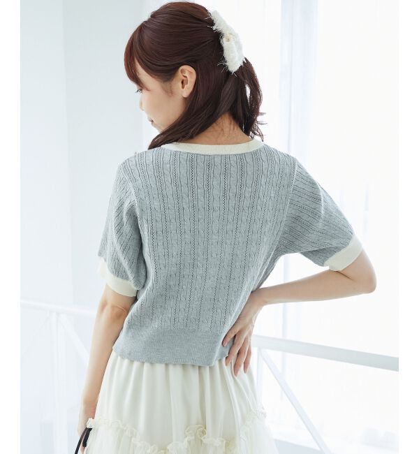  「バイカラーケーブルニットカーデ」|カーディガン|