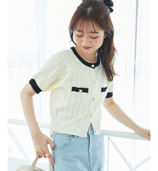  「バイカラーケーブルニットカーデ」|カーディガン|