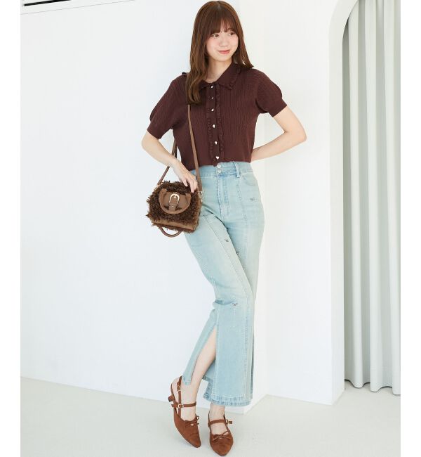  「ミニケーブルフリルニットカーデ」|カーディガン|