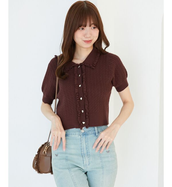  「ミニケーブルフリルニットカーデ」|カーディガン|