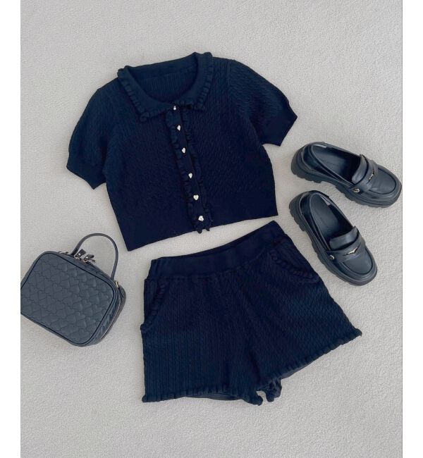  「ミニケーブルフリルニットカーデ」|カーディガン|