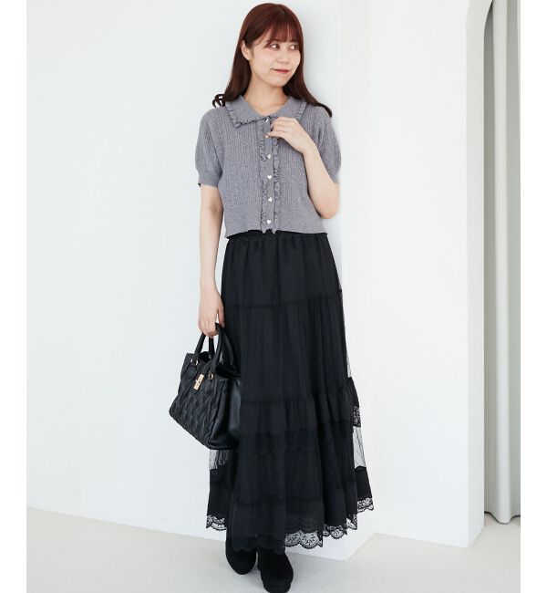  「ミニケーブルフリルニットカーデ」|カーディガン|