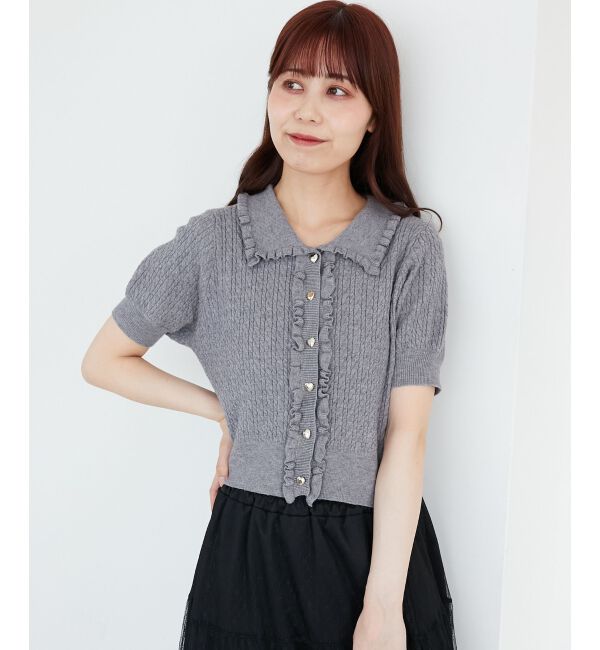  「ミニケーブルフリルニットカーデ」|カーディガン|