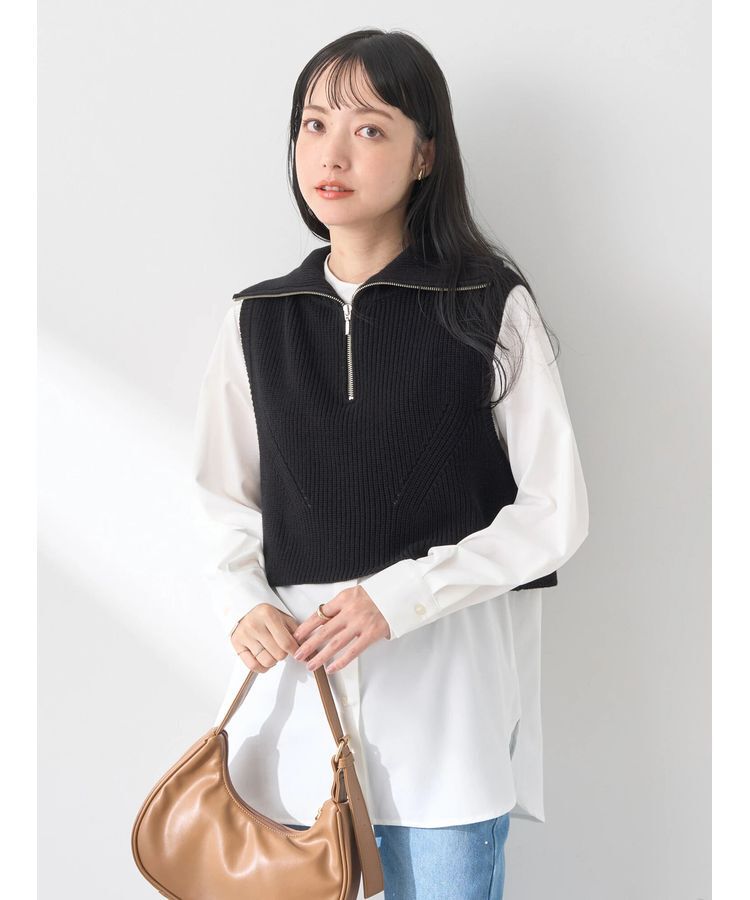 earth music&ecology「SET　Zipニットベスト+ブラウス」|ベスト・ジレ|Black